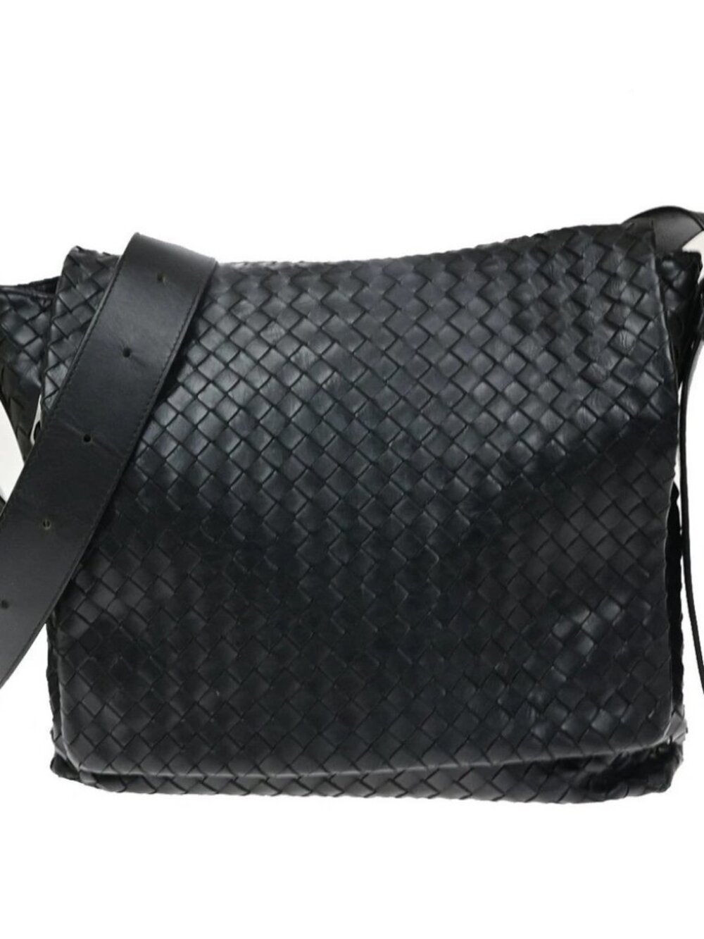 BOTTEGA VENETA Intrecciato Logo Shoulder Crossbody Bag Leather Black